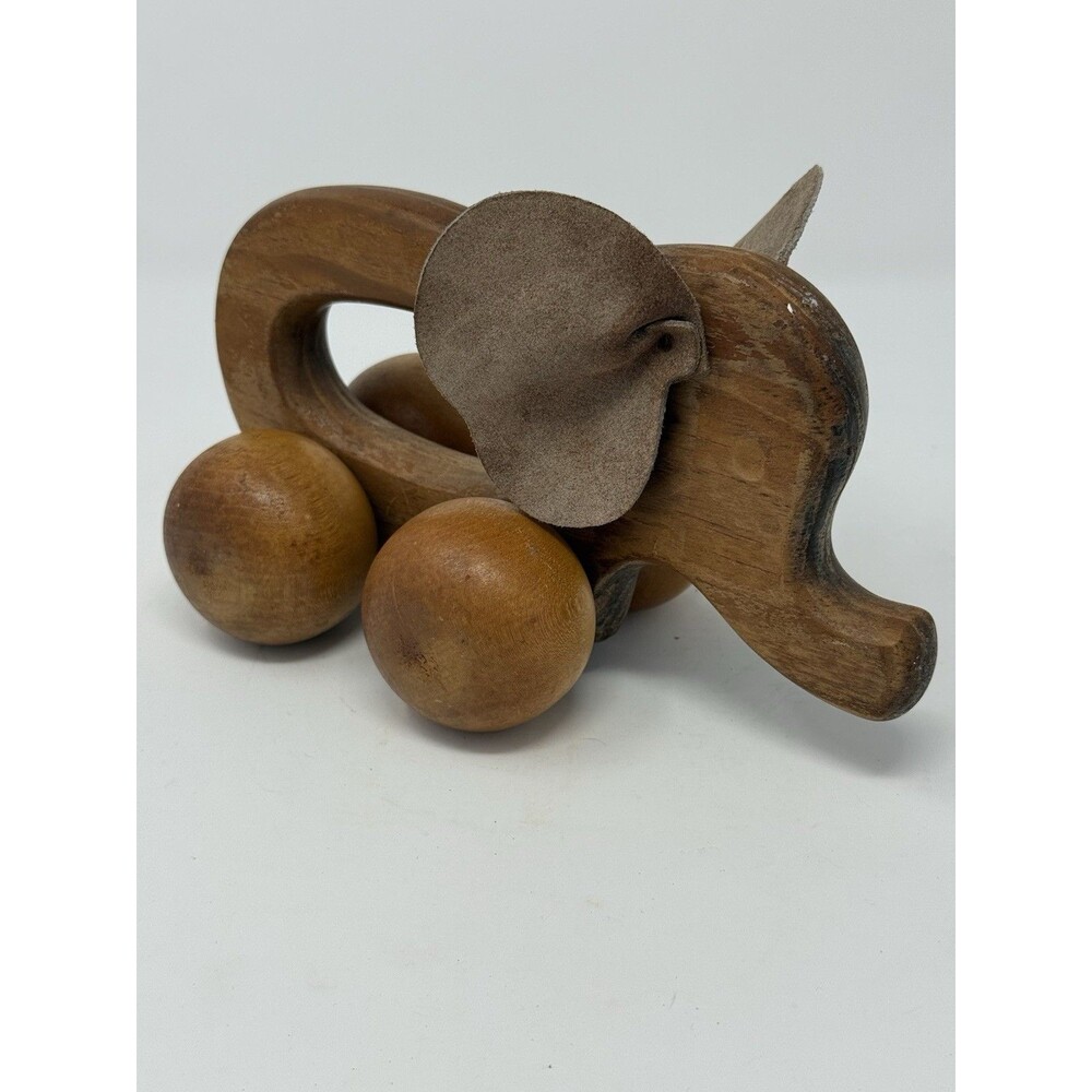 Vintage wooden massage pet animal elephant with roller massager decor ~8"x4"